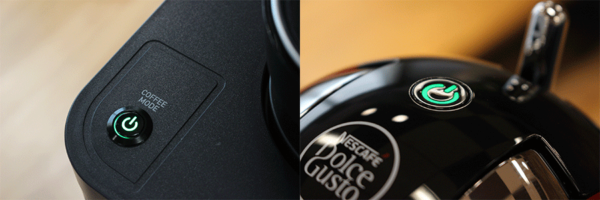 アクアウィズのコーヒーモードボタンと電源ボタンの写真